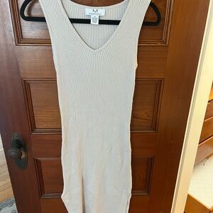 Magaschoni Cream Ribbed Midi Dress